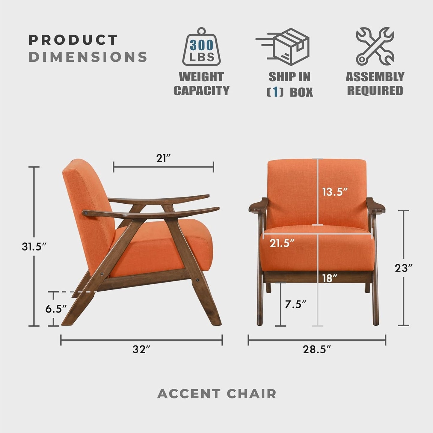 Orange Mid Century Modern Upholstered Accent Chair