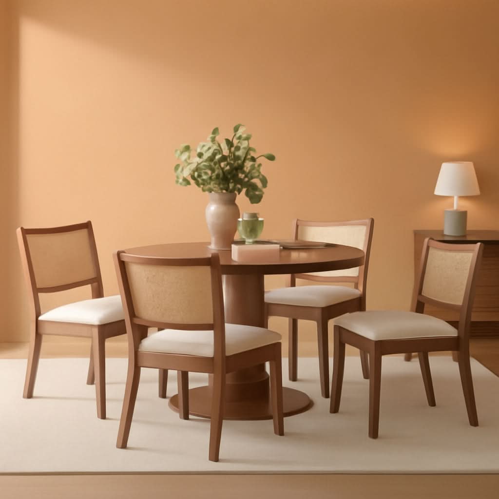 Walnut Rattan Upholstered Dining Chairs Curved Backrest