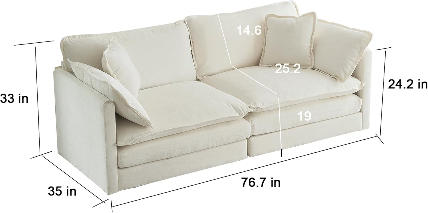 White Chenille Two Seater Upholstered Cozy Loveseat