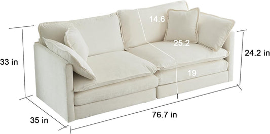 White Chenille Two Seater Upholstered Cozy Loveseat