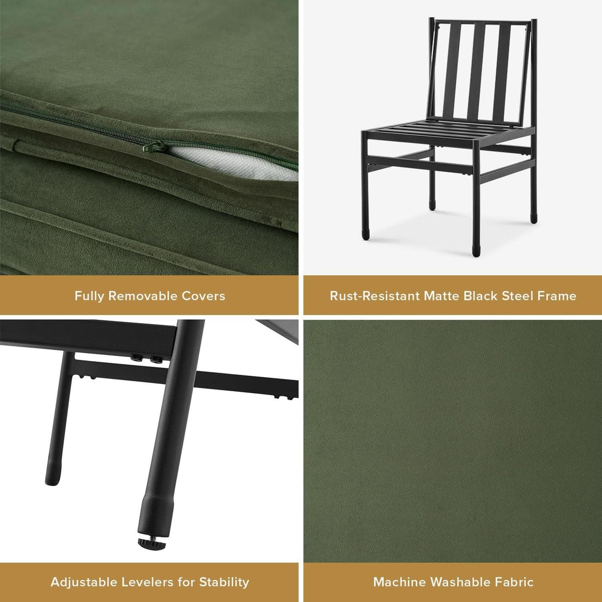Odelia Olive Green Velvet Dining Chairs With Removable Cushion Covers