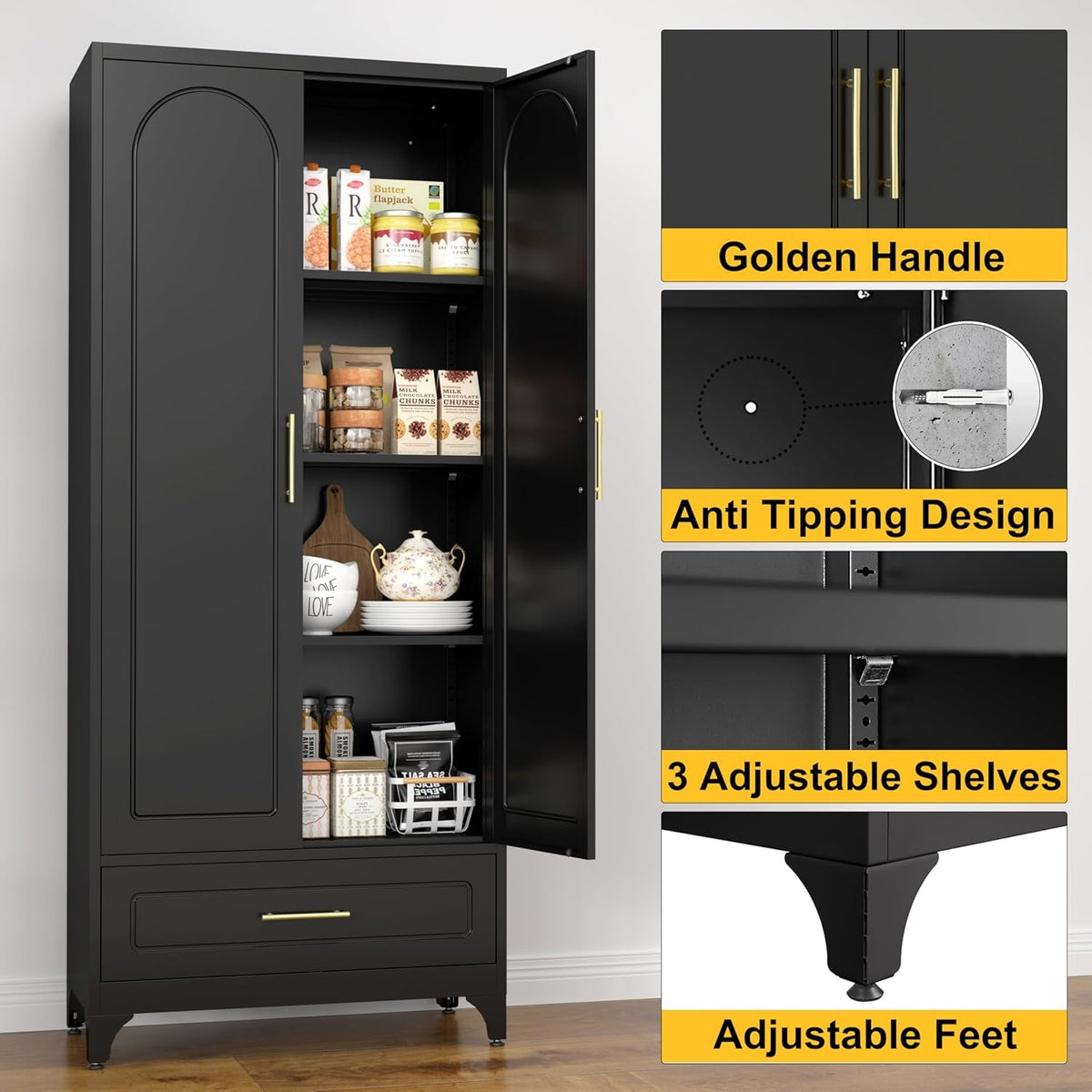 75In Black Industrial Pantry Cabinetry With Drawers-4