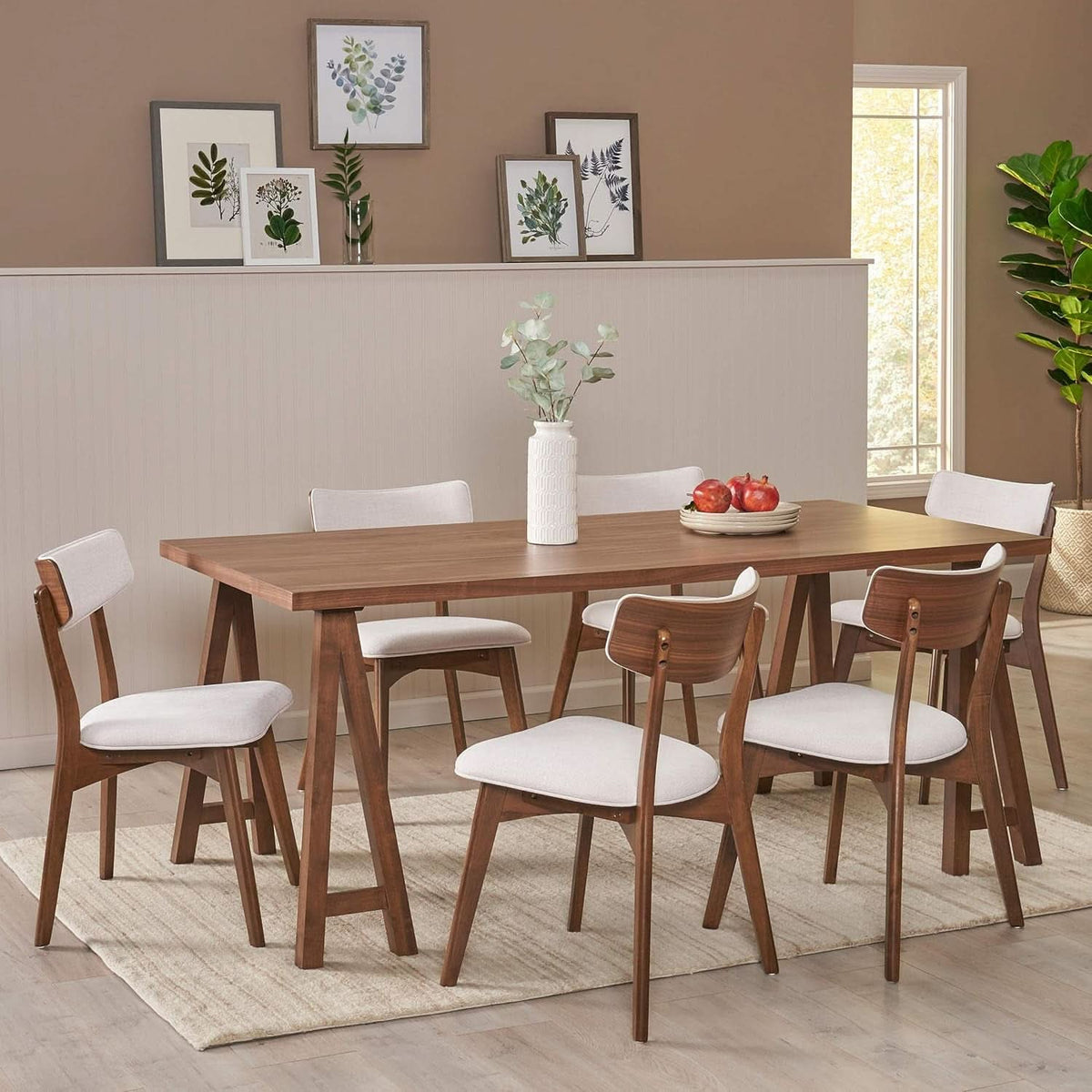 Mid Century A Frame Dining Set Beige Textile Upholstery
