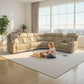 Beige Genuine Leather Power Recliner Sectional LED