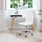 Mid Back Vanity Chair White PU Leather Swivel Office Chair