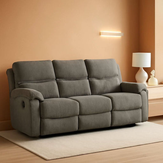 Contemporary Manual Reclining Sofa Gray Upholstery