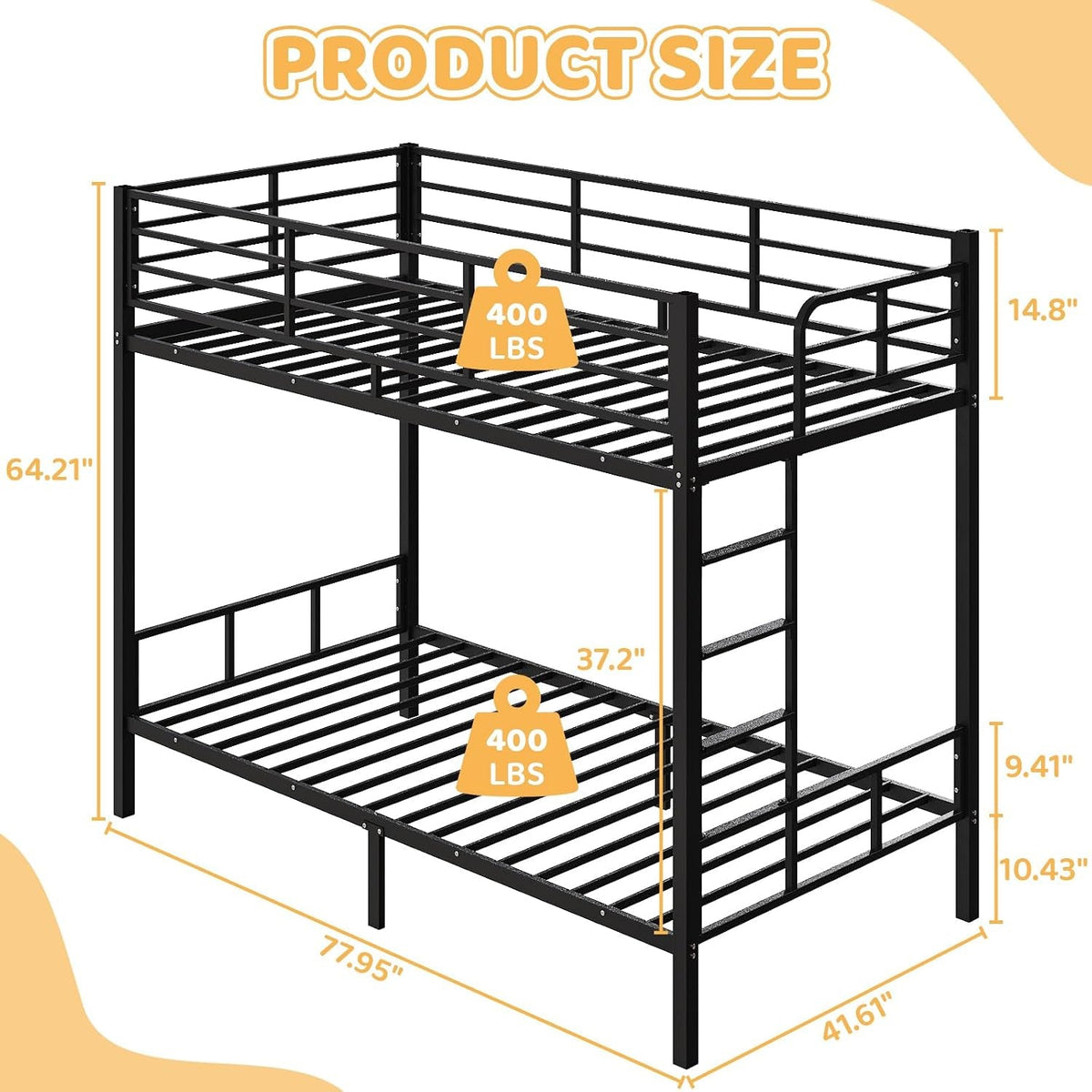 Black Twin Over Twin Reinforced Steel Frame Bunk Bed