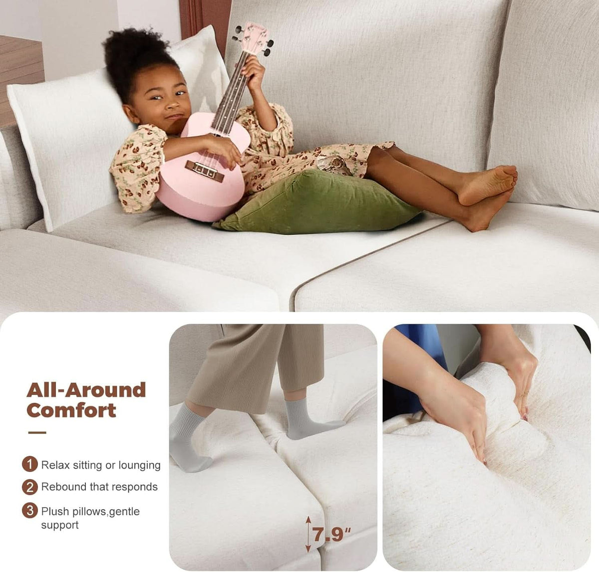 White Upholstered Accent Chair With Removable Backrest