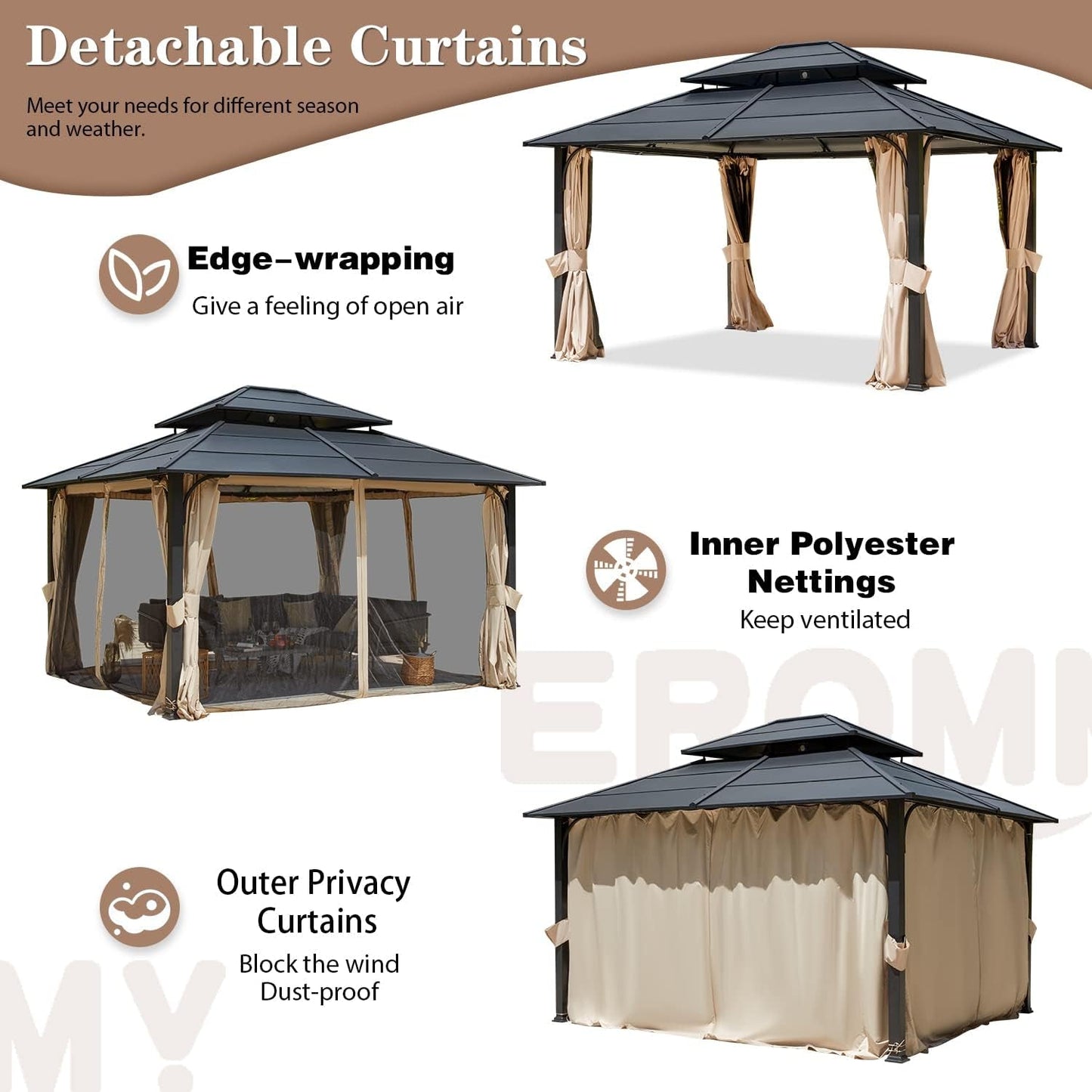 12x14 Aluminum Gazebo Using Beige Textilene Canopy