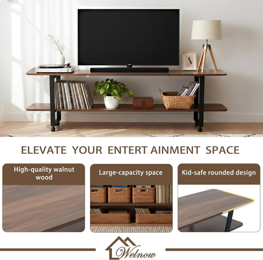 Walnut 65 Inch TV Stand Entertainment Center Living Room