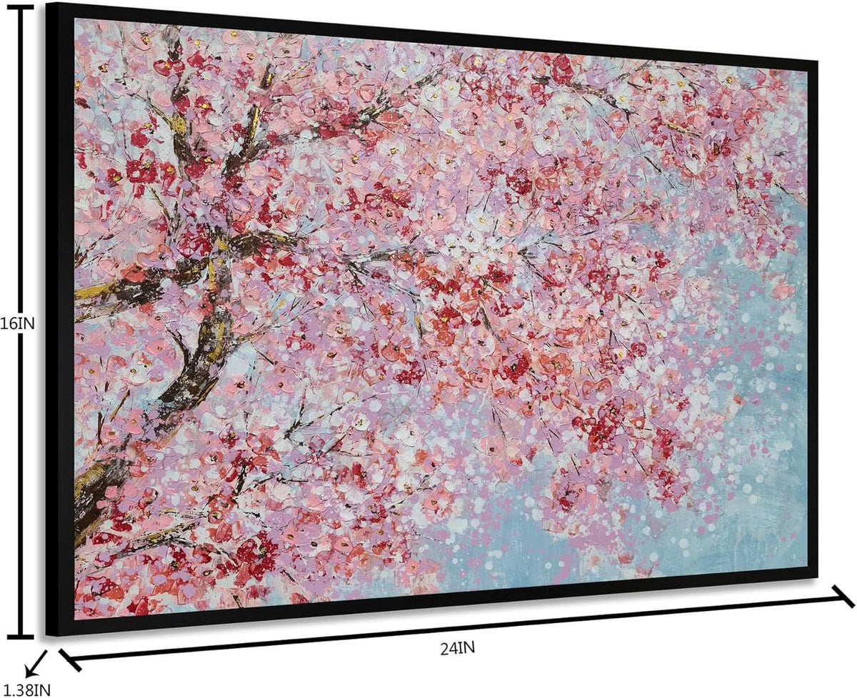Hand Painted Plum Blossom Canvas Wall Art With Floating Frame
