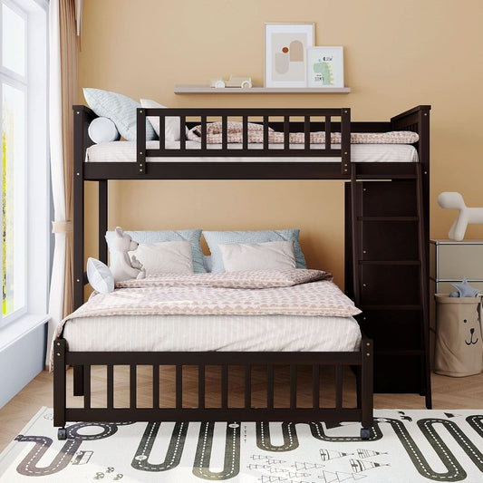 Twin Over Full Bunk Bed With Storage Solid Wood Espresso