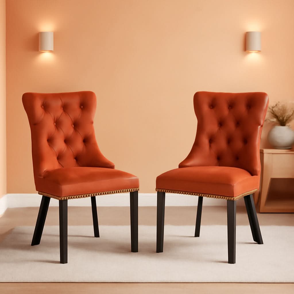 Solid Wood Dining Chairs With Nailhead Back Set Of 2
