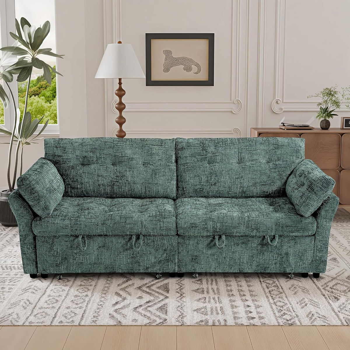 Green 3-Seater Modular Convertible Sleeper Sofa USB