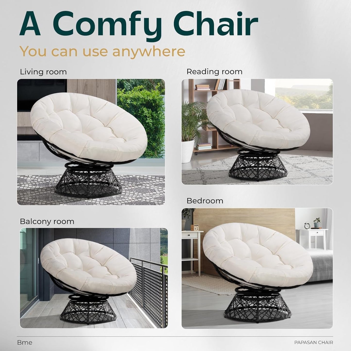 40 Inch Ergonomic Papasan Chair Cushioned Comfortably
