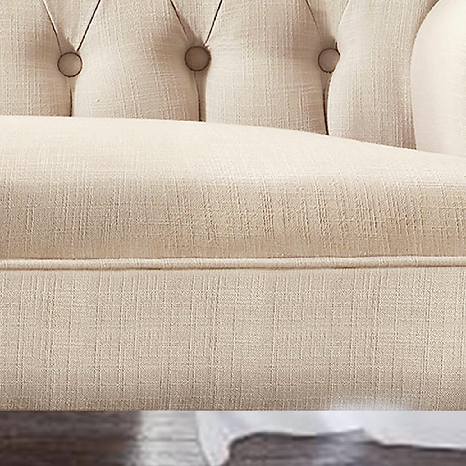 Warm Beige Tufted Linen Love Seat For Small Spaces-3