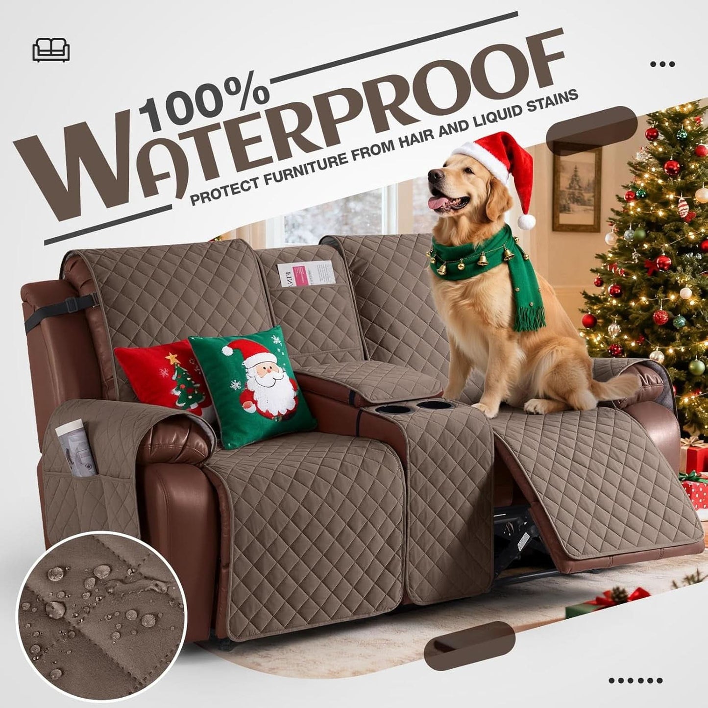 Waterproof Recliner Loveseat Cover With Console Straps