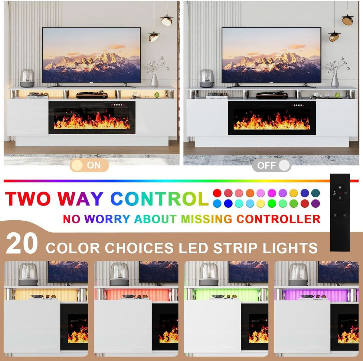 White 70 Inch Fireplace TV Stand Entertainment Center