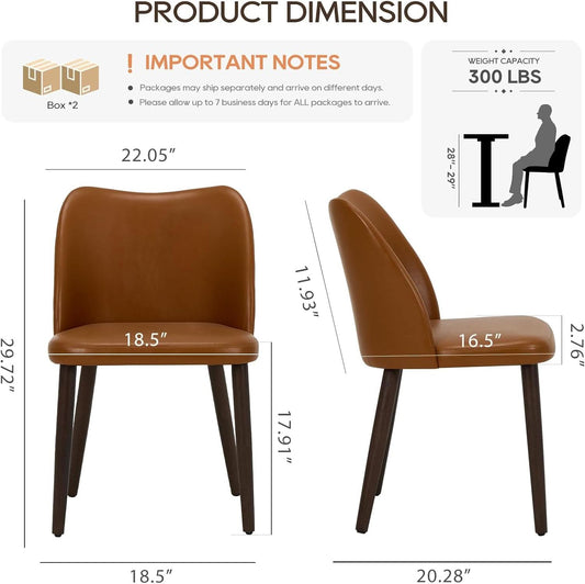 Upholstered Dining Chairs Set Of Four Brown PU Leather