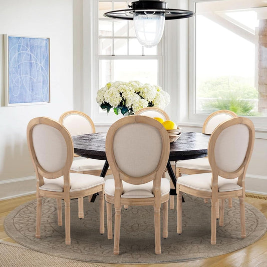 Beige Fabric French Country Dining Chairs Set Of 6 Oval Back