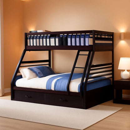 XL Twin Over Queen Bunk Bed With Drawers Espresso Finish