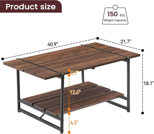 Two Tier Walnut Coffee Table Industrial Living Room