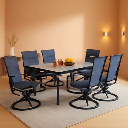 7 Piece Patio Dining Set With 6 Swivel Chairs Blue