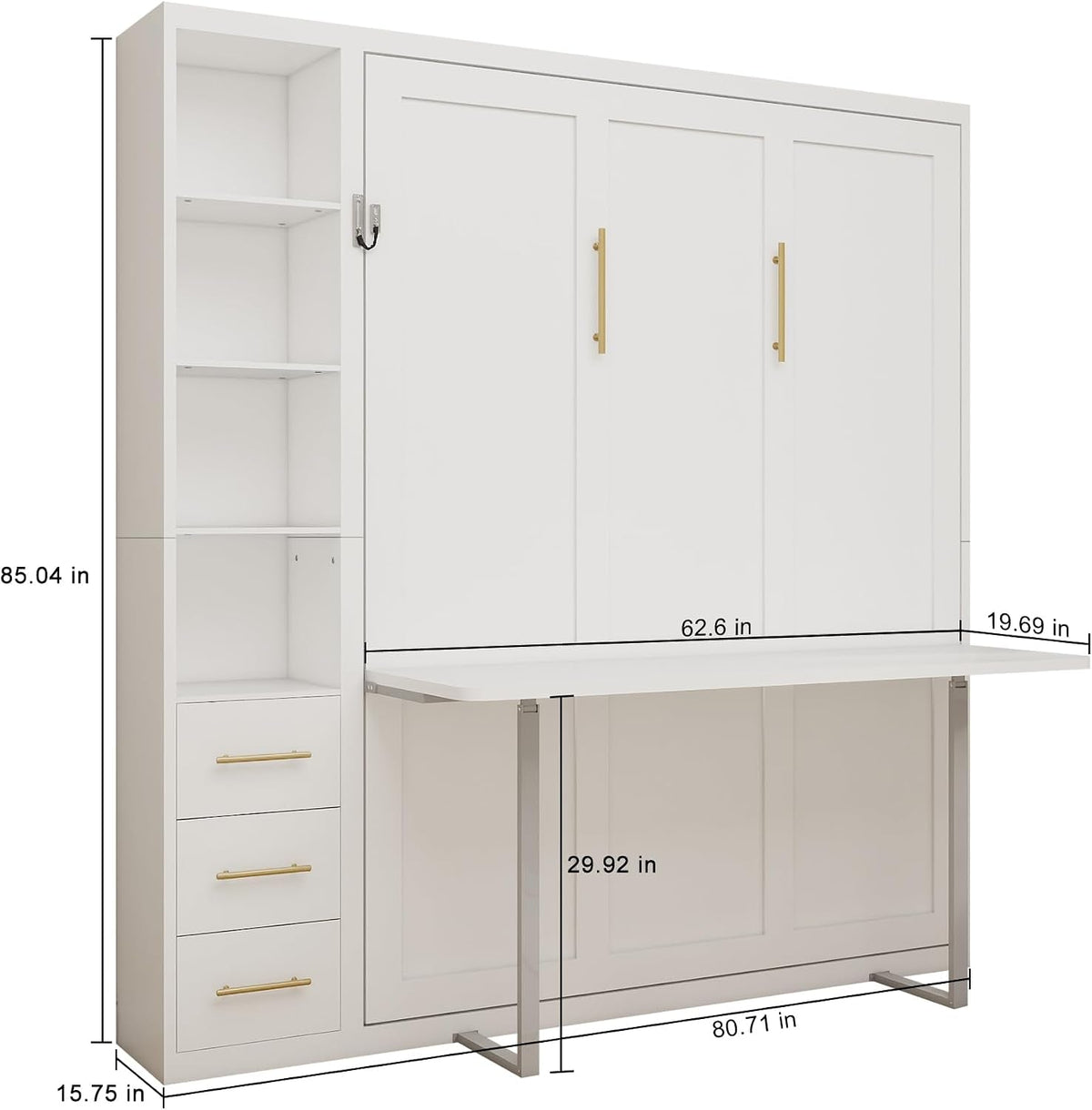 White Queen Murphy Cabinet Bed With Desk Storage Solutions