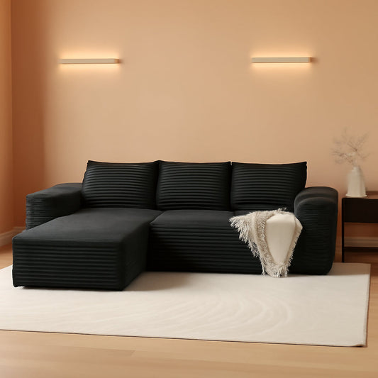 Black Cloudlike Sectional Sofa Featuring Left Chaise