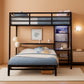 Twin Over Full Metal Bunk Bed Desk Storage LED Charging Station