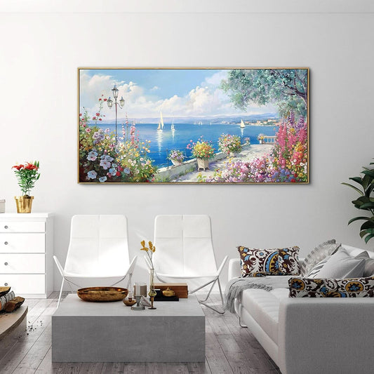 Ultramarine Coastal Seascape Canvas Wall Art 58x29