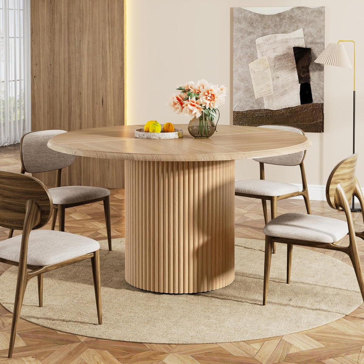 47 Inch Circular Dining Table Farmhouse Style Pedestal