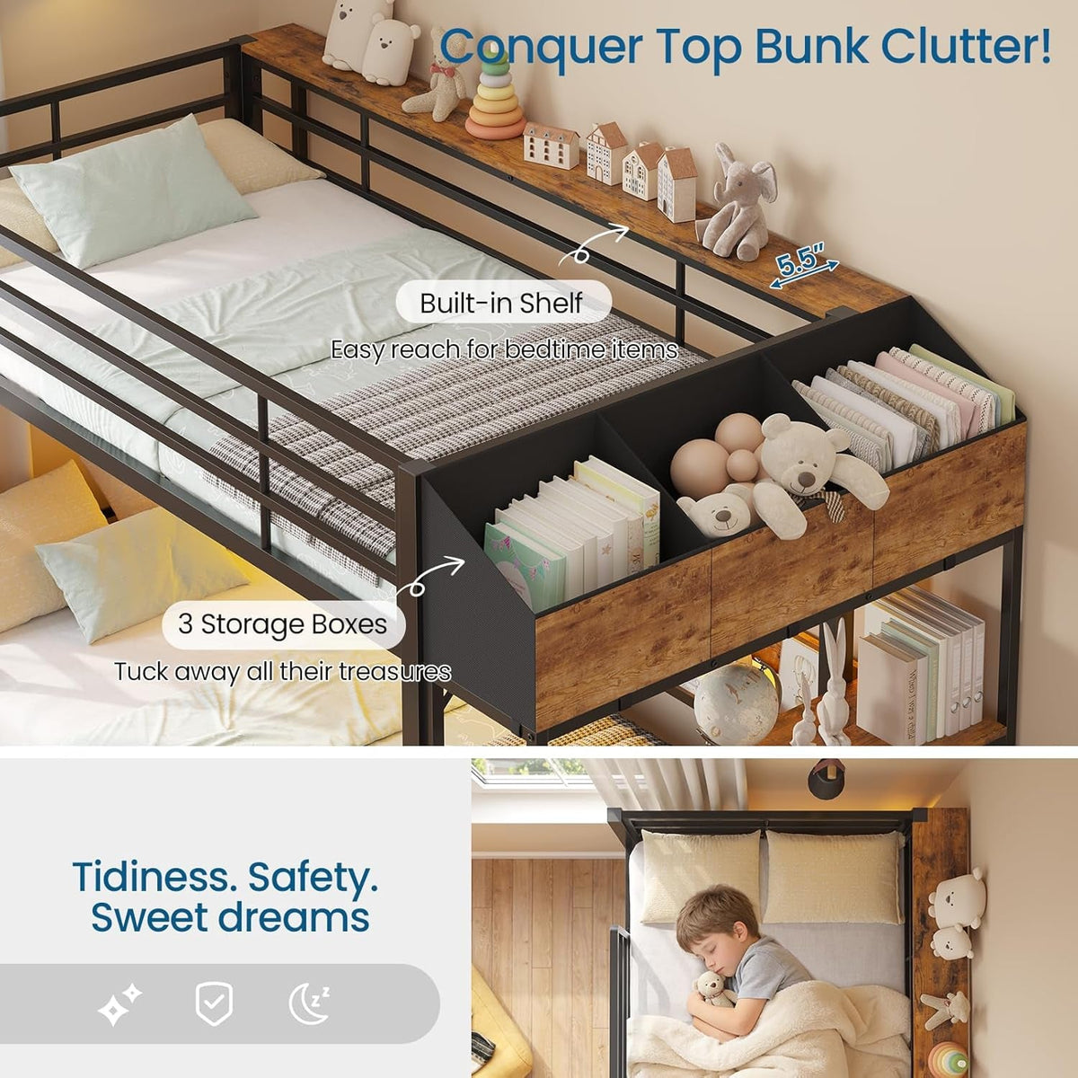 Twin Over Twin Steel Construction Bunk Bed With Storage