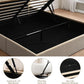 Queen Size Hydraulic Lift Storage Bed Beige Linen Upholstered