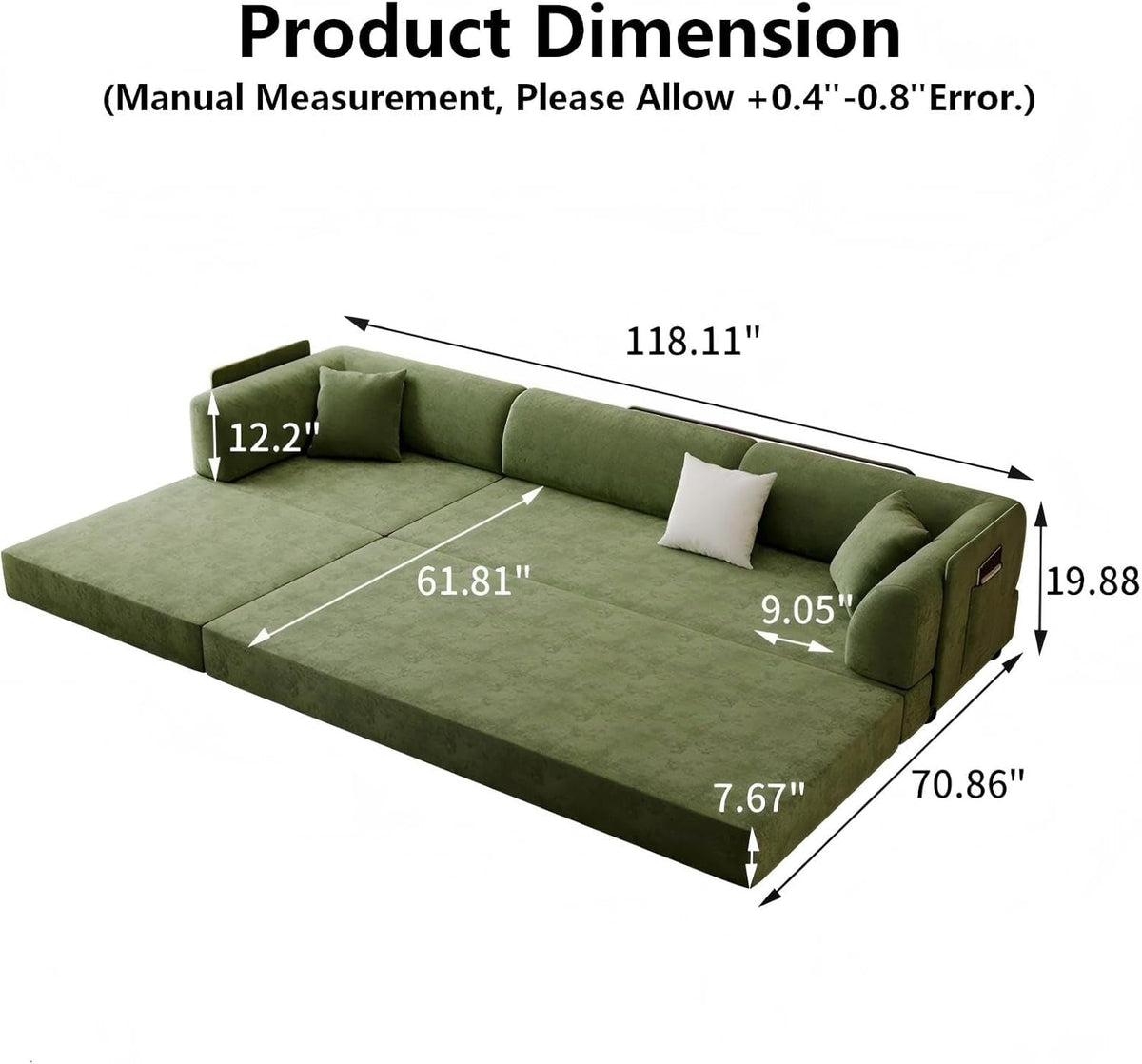 Green Modular Sectional Sofa Bed Removable Ottoman