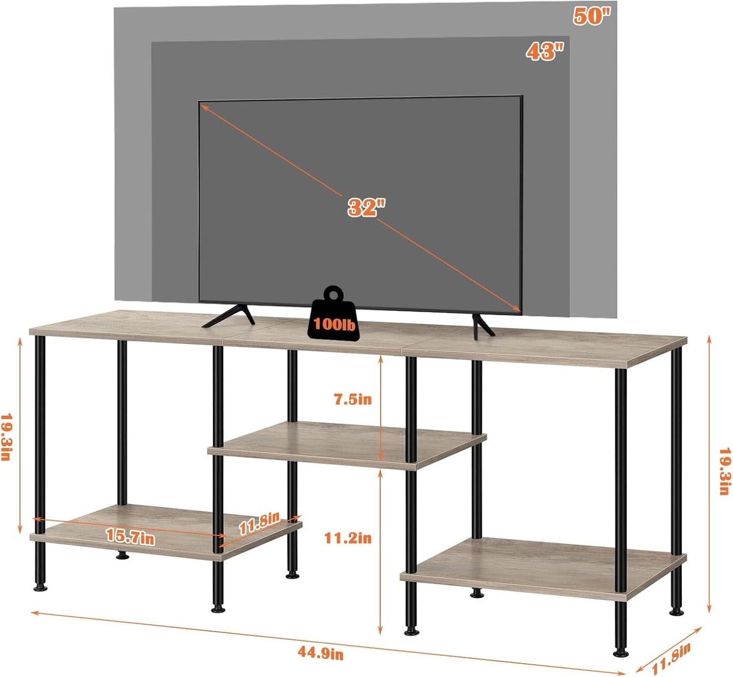 50 Inches Rustic Grey TV Stand Entertainment Center Unit