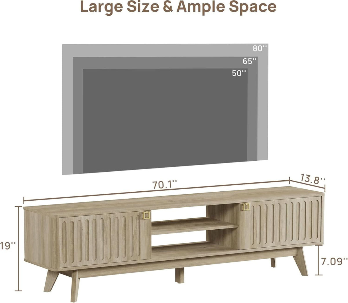Light Oak 70-Inch TV Stand with Storage Cabinets