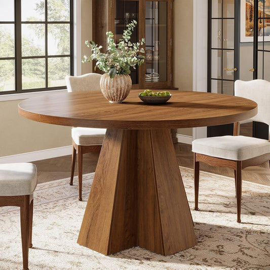 Tribesigns Large Round Dining Table Classic Walnut