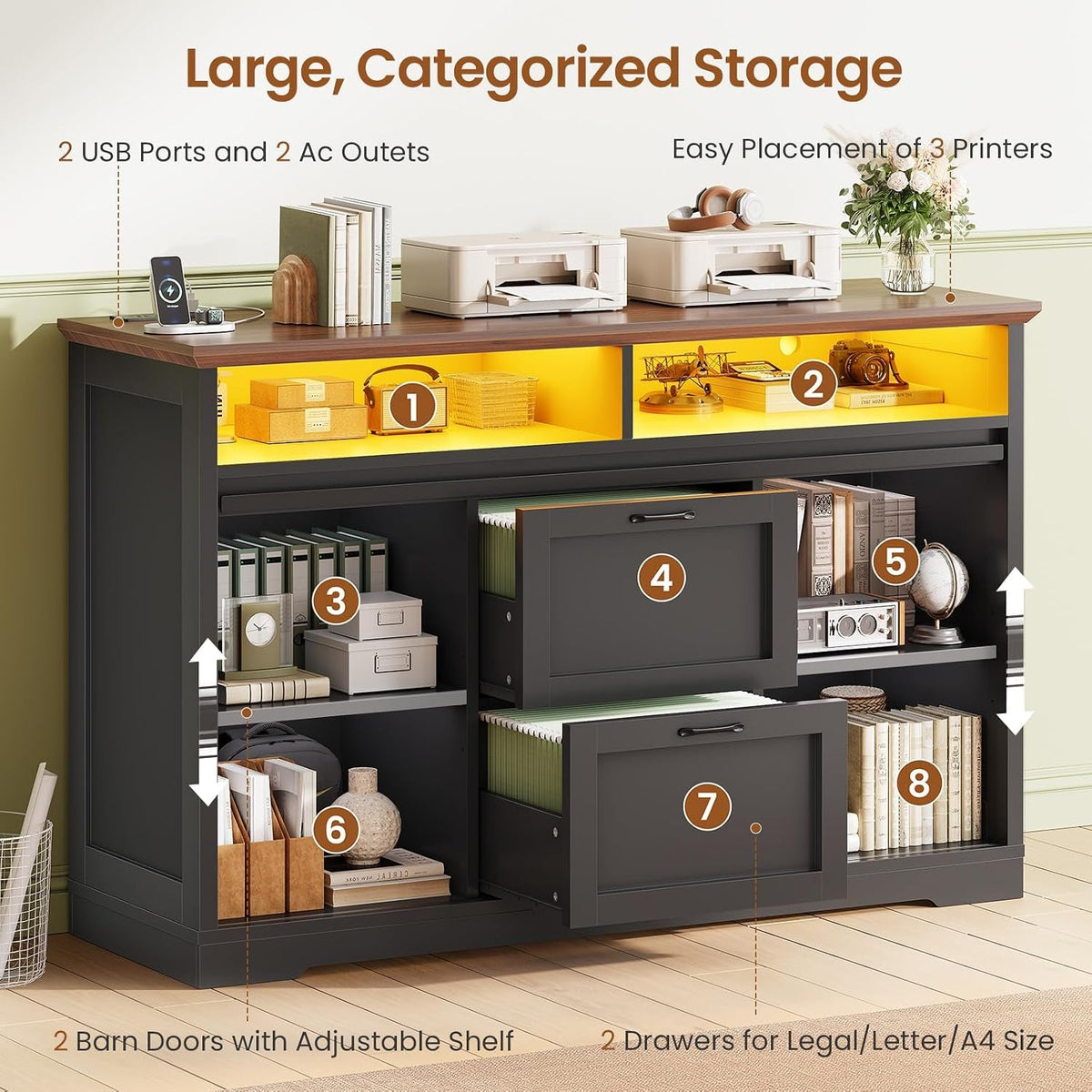 47.2 Black File Cabinet With Organization Solutions