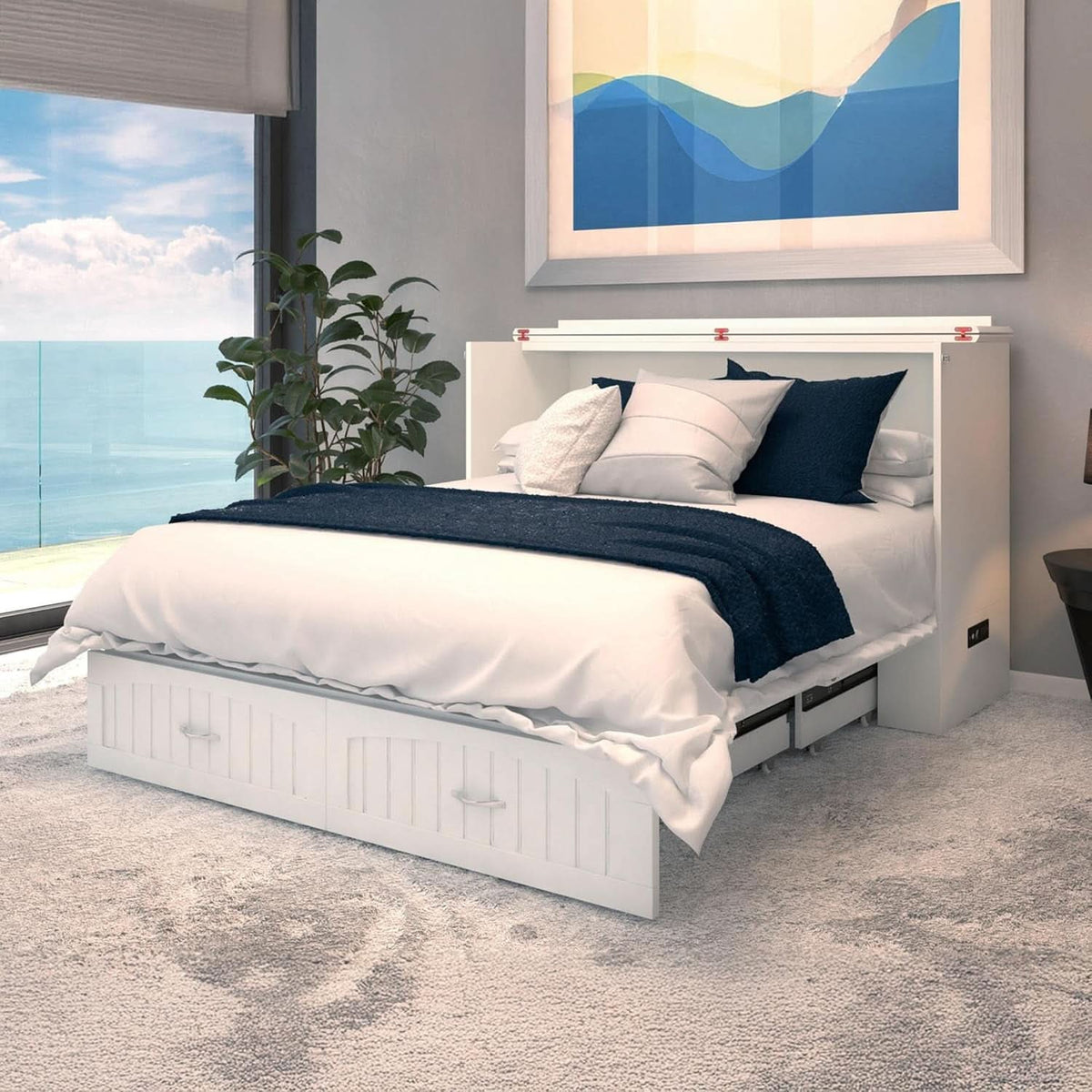 Queen Murphy Bed Chest With BuiltIn USB Charger White