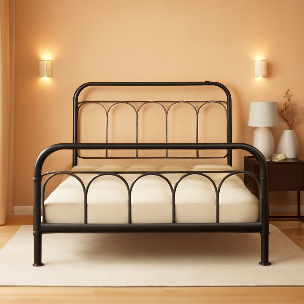 Full size Metal Bed Matte Black Industrial Farm house