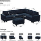 Velvet L Shaped Sofa Reversible Chaise Storage Ottoman Blue