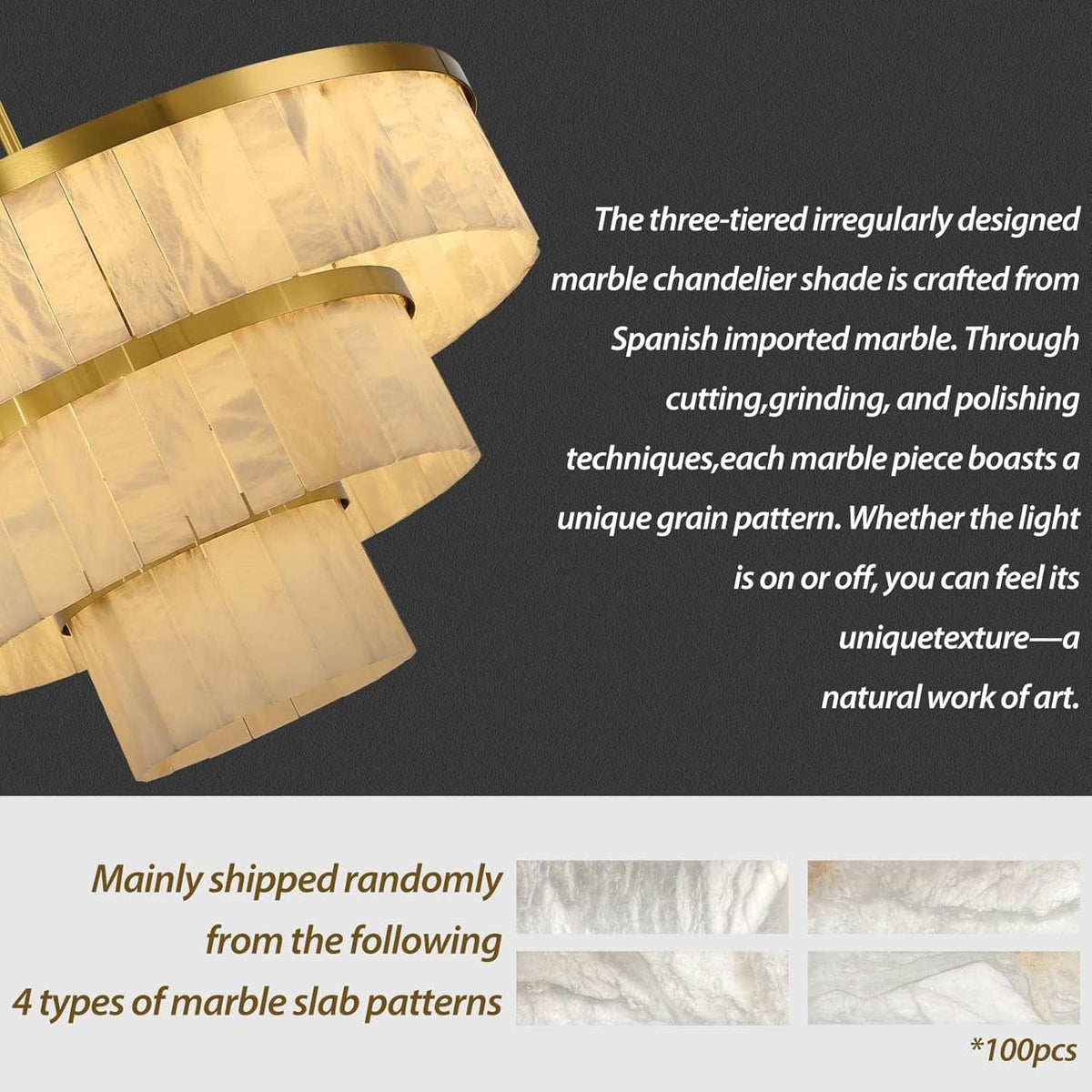 Alabaster 3 Tier Chandelier 34 Inch Gold Finish Fixture