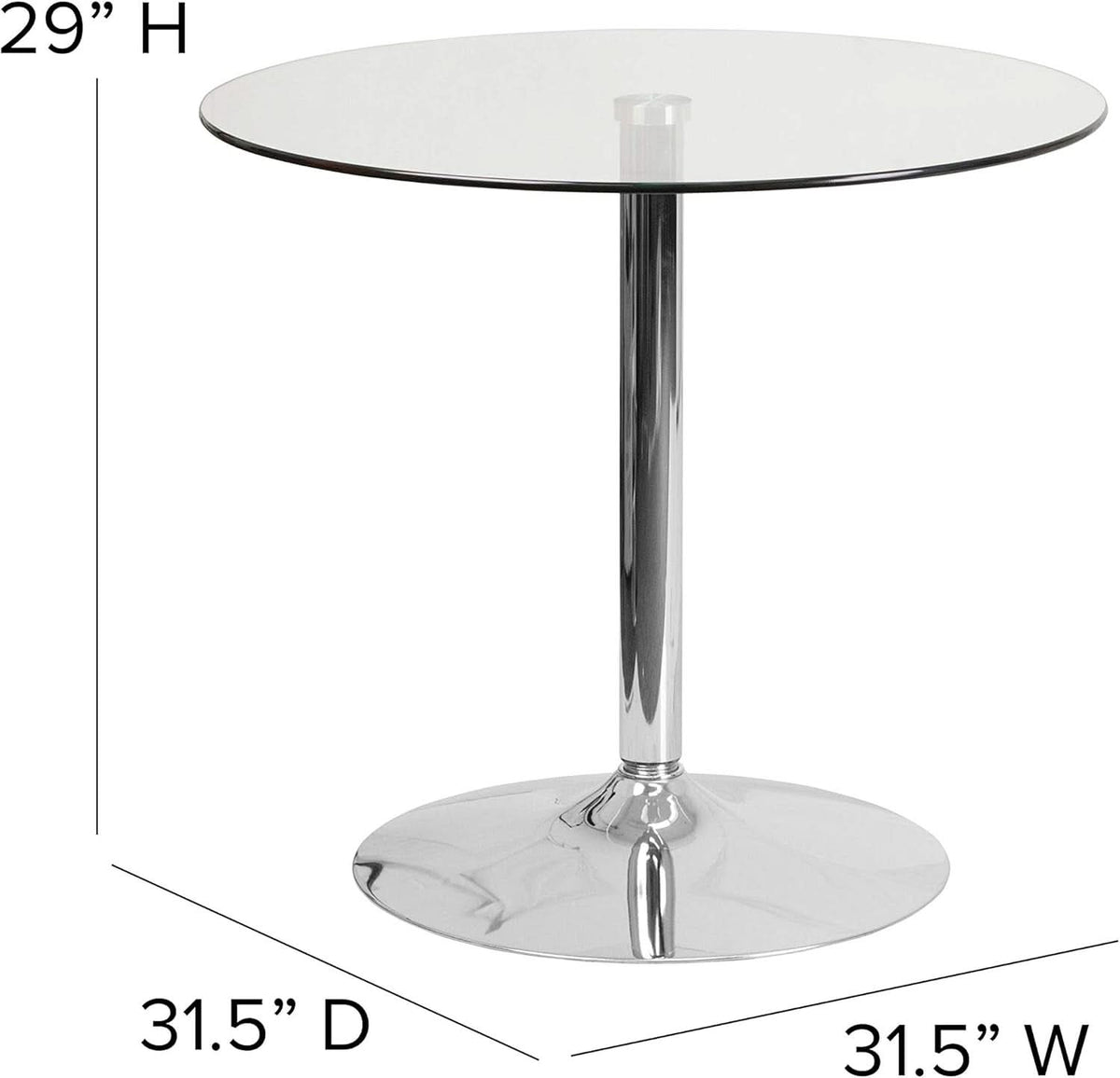 31.5 Inch Tempered Glass-Glass Dining Table Chromed Base