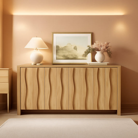 Natural Fluted Buffet Cabinet With Adjustable Shelves