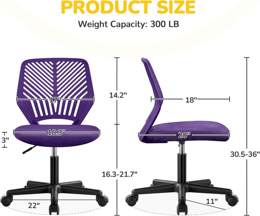 Purple Adjustable Desk Chair With Lumbar Support Swivel