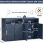 Fifty Five Inch Fluted Buffet Cabinet Dark Blue Shelving