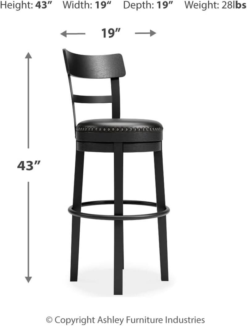 Valebeck 30.38 Black Upholstered Pub Height Swivel Barstool