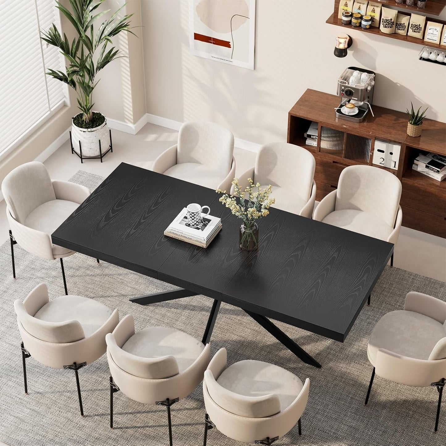 Black Extendable Dining Table Hidden Storage Extension