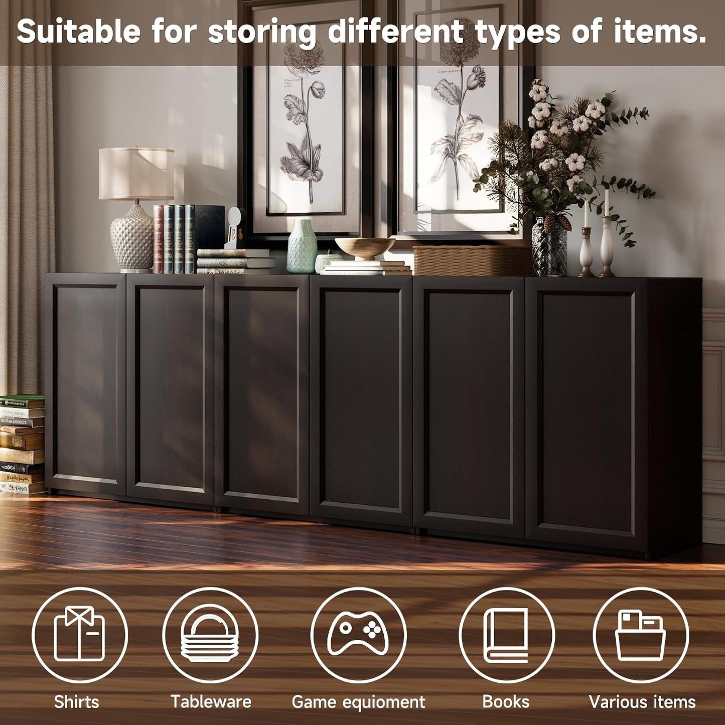 Dark Brown Adjustable Shelves Sideboard Buffet Cabinet